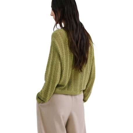 Cardigan olive uni pourvu d'une coupe droite et de manches longues - Image 3