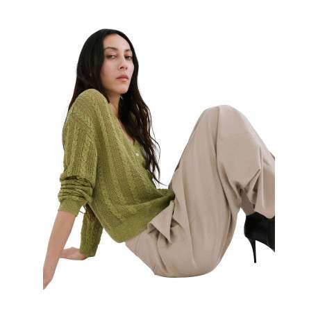 Cardigan olive uni pourvu d'une coupe droite et de manches longues - Image 5