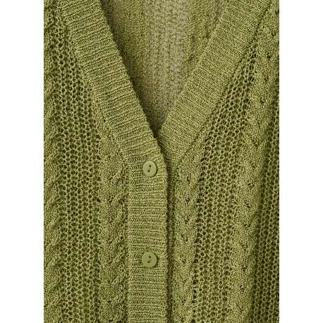 Cardigan olive uni pourvu d'une coupe droite et de manches longues - Image 7