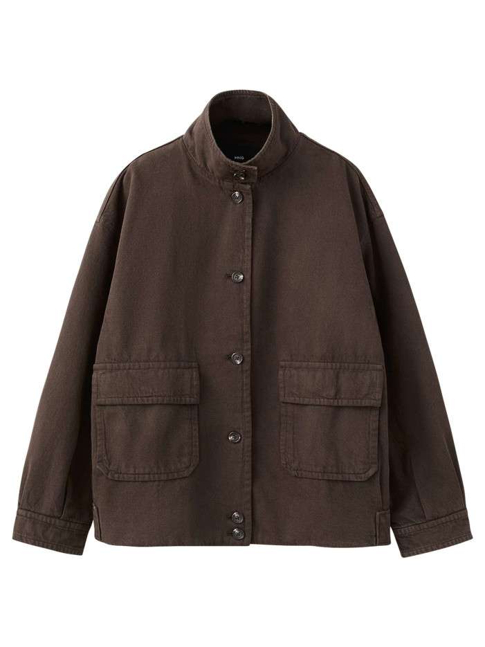 Blouson en lin marron uni...