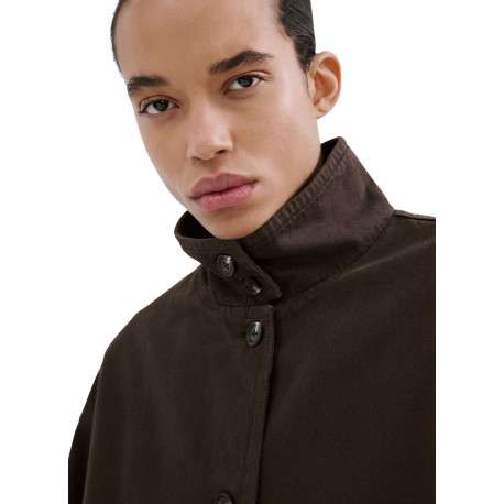 Blouson en lin marron uni pourvu d'une coupe oversize et d'un col montant - Image 6