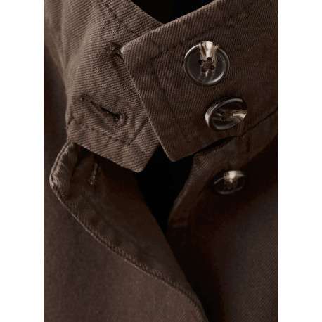 Blouson en lin marron uni pourvu d'une coupe oversize et d'un col montant - Image 7