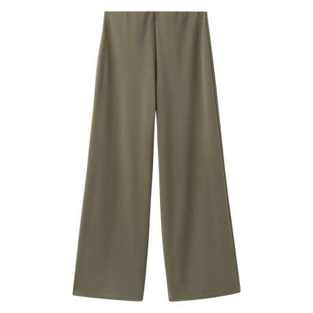 Pantalon chino kaki uni pourvu d'une coupe bootcut et d'une taille haute