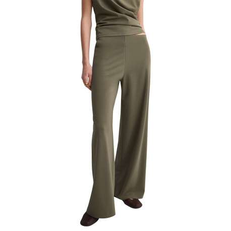 Pantalon chino kaki uni pourvu d'une coupe bootcut et d'une taille haute - Image 4