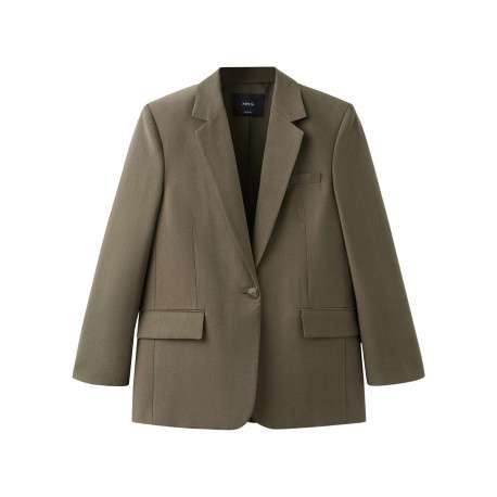 Blazer en coton kaki uni pourvu d'un col à revers et d'une coupe droite