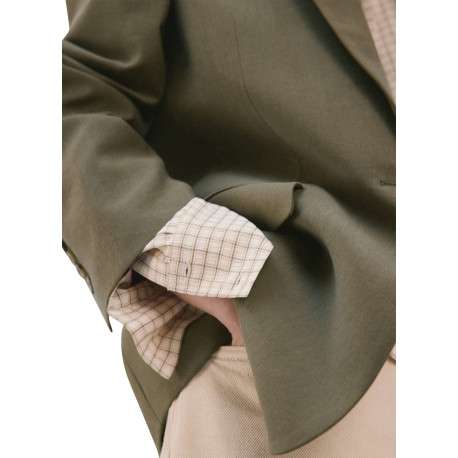 Blazer en coton kaki uni pourvu d'un col à revers et d'une coupe droite - Image 6