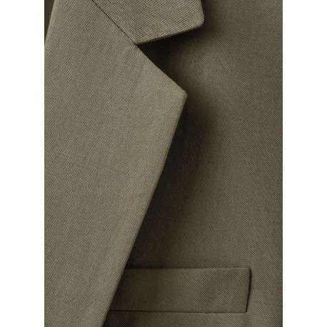Blazer en coton kaki uni pourvu d'un col à revers et d'une coupe droite - Image 7