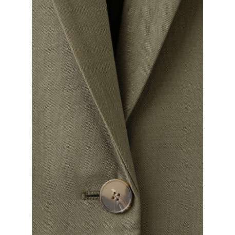 Blazer en coton kaki uni pourvu d'un col à revers et d'une coupe droite - Image 8