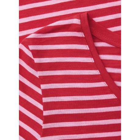 T-shirt rouge à rayures pourvu d'un col rond et de manches courtes - Image 2