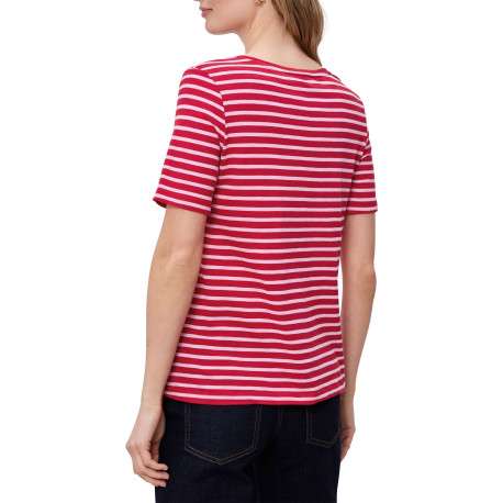 T-shirt rouge à rayures pourvu d'un col rond et de manches courtes - Image 4