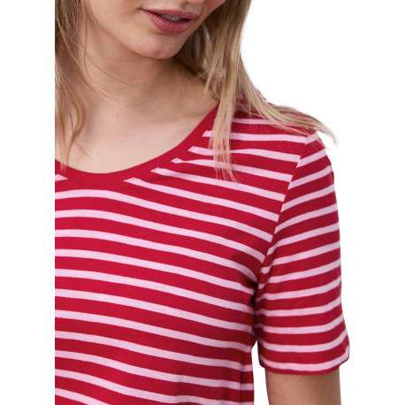 T-shirt rouge à rayures pourvu d'un col rond et de manches courtes - Image 6