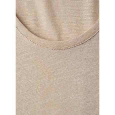 T-shirt beige uni pourvu d'un col rond et de manches courtes - Image 2