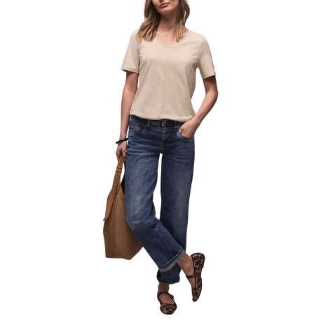 T-shirt beige uni pourvu d'un col rond et de manches courtes - Image 3