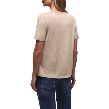T-shirt beige uni pourvu d'un col rond et de manches courtes - Image 4