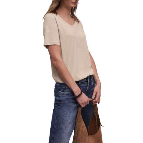 T-shirt beige uni pourvu d'un col rond et de manches courtes - Image 6