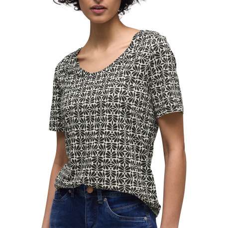 T-shirt beige à motifs pourvu d'un col rond et de manches courtes - Image 3