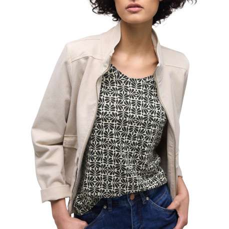 T-shirt beige à motifs pourvu d'un col rond et de manches courtes - Image 6