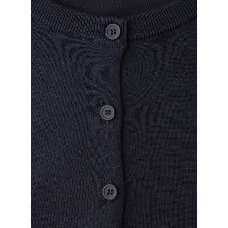 Gilet marine uni pourvu d'un col rond et d'une fermeture boutonnée - Image 2