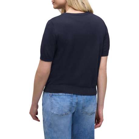 Gilet marine uni pourvu d'un col rond et d'une fermeture boutonnée - Image 4