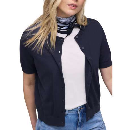 Gilet marine uni pourvu d'un col rond et d'une fermeture boutonnée - Image 6