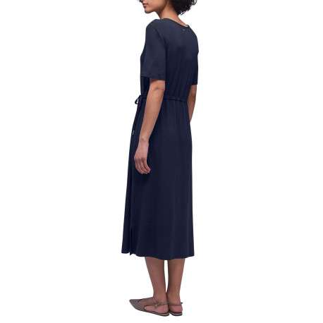 Robe longue marine unie pourvue d'une coupe cintrée et de manches courtes - Image 4
