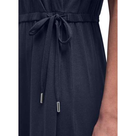 Robe longue marine unie pourvue d'une coupe cintrée et de manches courtes - Image 6