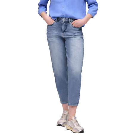 Jean en coton stone uni pourvu d'une coupe droite et d'une taille haute - Image 3