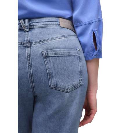 Jean en coton stone uni pourvu d'une coupe droite et d'une taille haute - Image 4