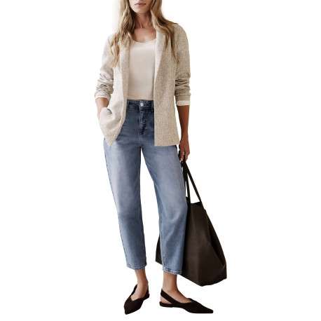 Jean en coton stone uni pourvu d'une coupe droite et d'une taille haute - Image 5