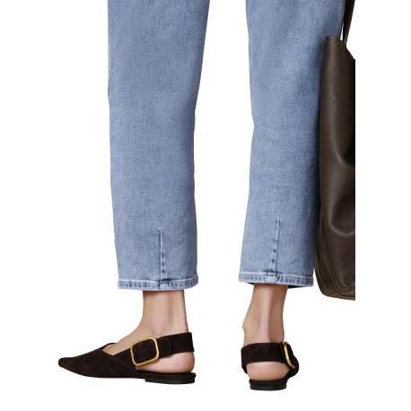Jean en coton stone uni pourvu d'une coupe droite et d'une taille haute - Image 7