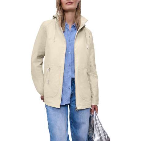 Parka beige unie pourvue d'une coupe droite et d'une capuche - Image 3