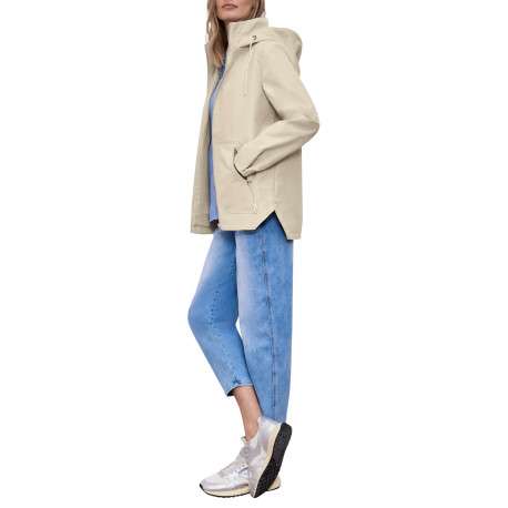 Parka beige unie pourvue d'une coupe droite et d'une capuche - Image 5