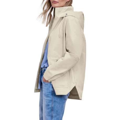 Parka beige unie pourvue d'une coupe droite et d'une capuche - Image 6