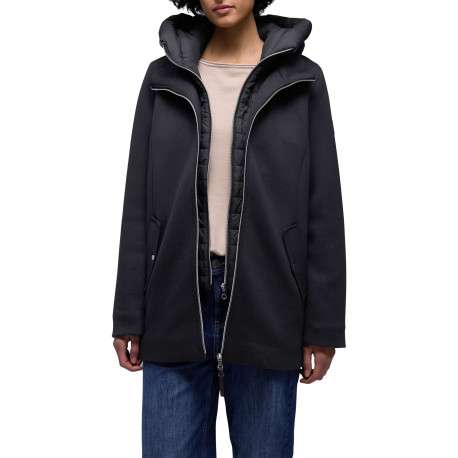 Parka bleue unie pourvue d'une coupe droite et d'une capuche - Image 3