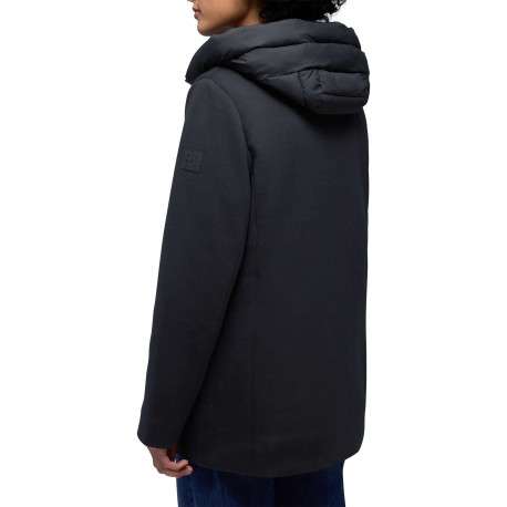 Parka bleue unie pourvue d'une coupe droite et d'une capuche - Image 4