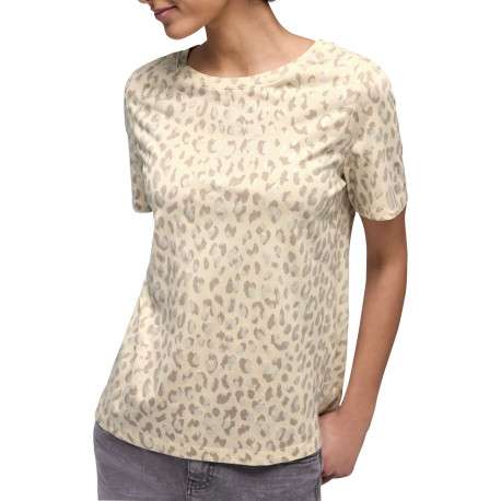 T-shirt beige animalier pourvu d'un col rond et de manches courtes - Image 3
