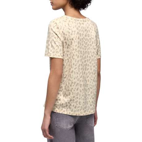 T-shirt beige animalier pourvu d'un col rond et de manches courtes - Image 4
