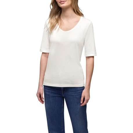 T-shirt blanc uni pourvu d'un col rond et de manches courtes - Image 3