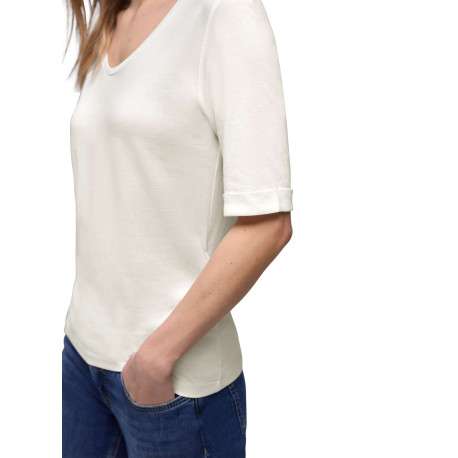 T-shirt blanc uni pourvu d'un col rond et de manches courtes - Image 7