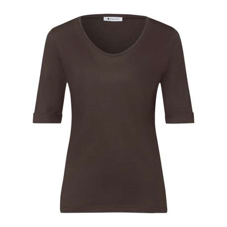 T-shirt marron uni pourvu d'un col rond et de manches courtes