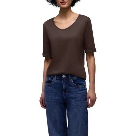 T-shirt marron uni pourvu d'un col rond et de manches courtes - Image 3
