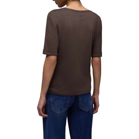T-shirt marron uni pourvu d'un col rond et de manches courtes - Image 4