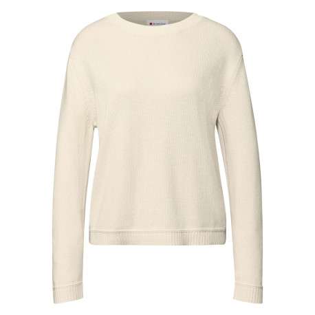 Pull en coton beige uni pourvu d'une coupe droite et d'un col rond