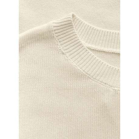 Pull en coton beige uni pourvu d'une coupe droite et d'un col rond - Image 2