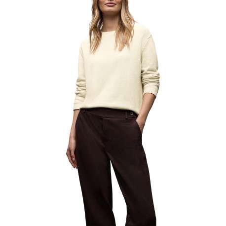 Pull en coton beige uni pourvu d'une coupe droite et d'un col rond - Image 3