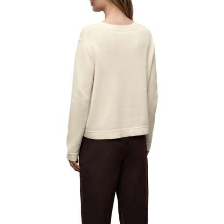 Pull en coton beige uni pourvu d'une coupe droite et d'un col rond - Image 4