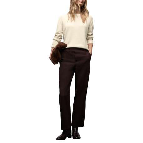Pull en coton beige uni pourvu d'une coupe droite et d'un col rond - Image 5
