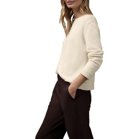 Pull en coton beige uni pourvu d'une coupe droite et d'un col rond - Image 6