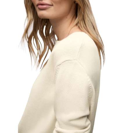 Pull en coton beige uni pourvu d'une coupe droite et d'un col rond - Image 7