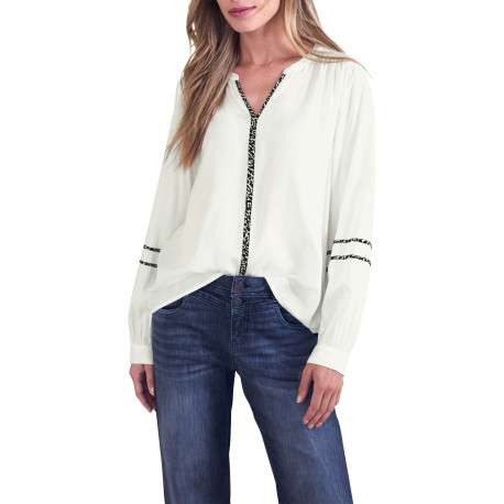 Blouse blanche unie pourvue d'une coupe droite et de manches longues - Image 6